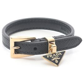 Pulseira de couro Saffiano com logo triangular Prada Dourado Metálico