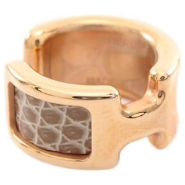Boucle d'oreille Oran PM en lézard Hermès Doré