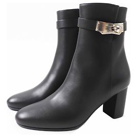 Bottes courtes en cuir métallisé Kelly Saint Germain d'Hermès Noir