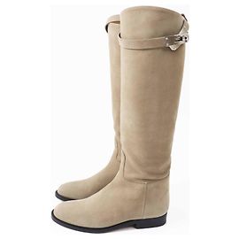 Hermès Kelly Buckle Jumping Boots Chevre Veroa Knee-high boots Beige
