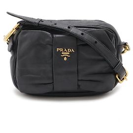 Prada Ribbon Motif Leather 2way Shoulder Bag Black