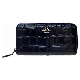 Coach Croco Leather Long Wallet Blue