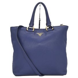 Prada Vitello Dino Tote Bag Blue
