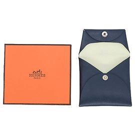 Hermès Hermes Bastia Wallet/Coin Case Navy blue Light green