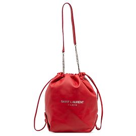 Borsa a secchiello in agnello rosso con coulisse Saint Laurent Rosso