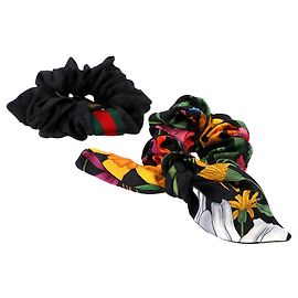 Gucci Flora Print Silk Scrunchie Set Black Multiple colors