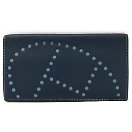 Hermès Evelyne Long Wallet Blue Navy blue Light blue