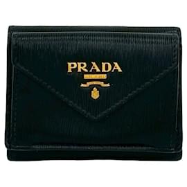 Prada Vitello Move Leather Tri-Fold Mini Compact Wallet Black