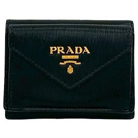 Prada Vitello Move Leder Mini-Dreifach-Brieftasche Schwarz