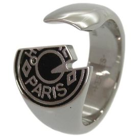 Hermès Carrousel Metal Band Ring Black Silvery