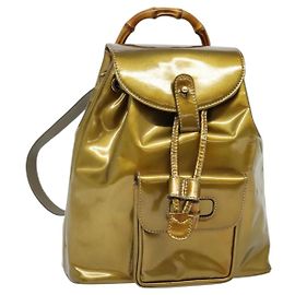 Zaino in Bambù GUCCI Smalto Oro 003 1705 0030 Auth BA4926 D'oro
