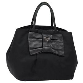 PRADA Borsa a Mano Nylon Argento Nero Auth 139576 Nero Argento