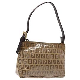 FENDI Zucchino Canvas Accessory Pouch Enamel Beige Gold Auth 139797 Beige Golden