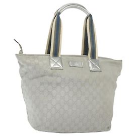 GUCCI GG Canvas Tote Bag Silber 131231 Auth BA4967 Silber