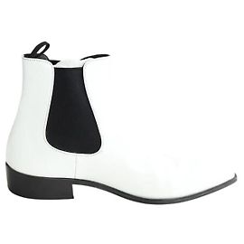Prada Weiße Leder-Cowboy-Stiefel Weiß