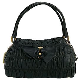 Prada Black Leather Gathered Handbag Black