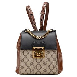Gucci GG Supreme Padlock Backpack Brown Black Beige