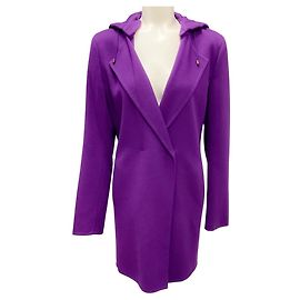 Akris Purple Hooded Wool Coat Purple