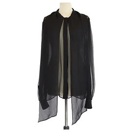 Blusa in seta nera trasparente a maniche lunghe Saint Laurent Nero