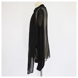 Saint Laurent-Saint Laurent Black Silk Sheer Long Sleeve Blouse-Black