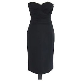 Dolce & Gabbana Black Silk Blended Strapless Dress Black