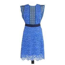 Robe midi Sandro en dentelle à œillets bleus Bleu