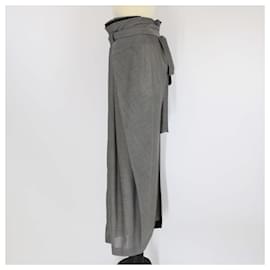 Balenciaga-Balenciaga Grey Belted Pleated Wool Belted Maxi Skirt-Grey