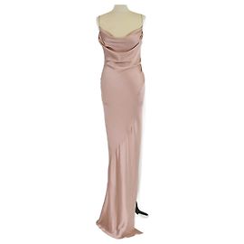 Vestido de seda drapeado rosa sem mangas Balmain com fenda Rosa