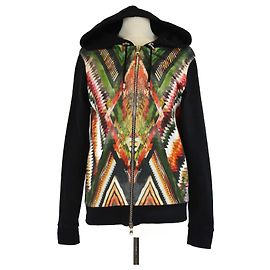Giacca in cotone con cappuccio e zip con stampa geometrica azteca multicolore Balmain Multicolore
