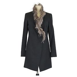 Brunello Cucinelli Black Feather Neck Line Edge Double Breasted Jacket Black