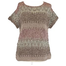 Brunello Cucinelli Brown Sequin Cotton Blended Cable Knit Cuff Sleeve Sweater Brown