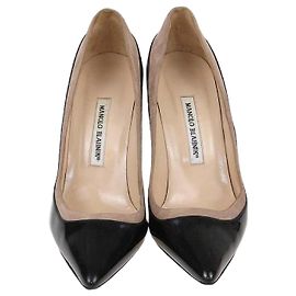 Manolo Blahnik Black/Beige Patent Pointed Toe Pumps Black Beige