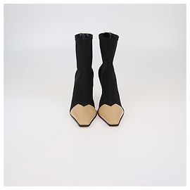 Céline Botas Ankle Madame em Nylon e Couro Preto/Bege da Celine Preto Bege
