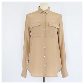 Céline Camicia in seta a maniche lunghe Mulberry con dettagli in tasca marrone Celine Marrone