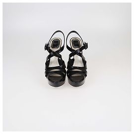 Schwarze Lackleder-Plateau-Sandalen mit Absatz Cannage Christian Dior Schwarz