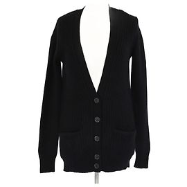 Chloé Chloe Black Ribbed Knit Cashmere Cardigan Black