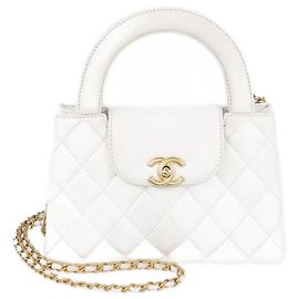 Bolsa mini Kelly de couro branco matelado Chanel Branco