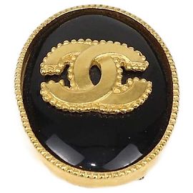 Broche Vintage CC Chanel Ouro/Preto Preto Dourado