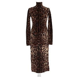 Vestido midi de manga larga de algodón mezclado con estampado de leopardo marrón Dolce & Gabbana Castaño Estampado de leopardo