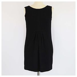 Oscar de la Renta Black Wool Sleeveless Midi Dress Black