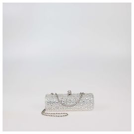 Rodo Silver Crystal-Embellished Chain Clutch Silvery