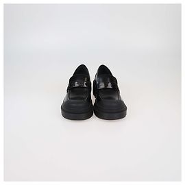 Mocassins de plataforma em couro preto com placa de logo Christian Dior Preto