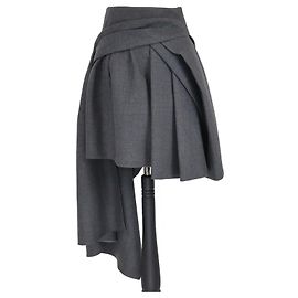 Christian Dior Grey Asymmetrical Ruffled Mid Length Wool Skirt Grey