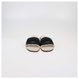 Christian Dior Black/Beige Shearling Embroidered Dway Slide Flat Slides Black Beige