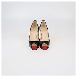 Christian Louboutin Black Leather Very Prive Peep Toe Pumps Black