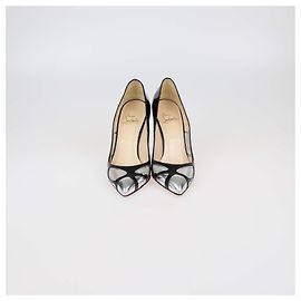 Christian Louboutin Décolleté Tashaf in Rete Nera/Argento e Pelle Lucida Nero Argento