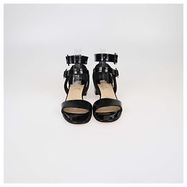 Schwarze Lackleder-Blockabsatzsandalen von Christian Louboutin Schwarz