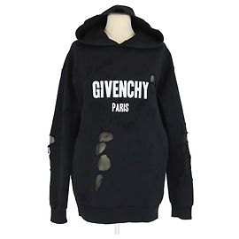 Sudadera con capucha de algodón negro con estampado de logo Givenchy, corte cubano desgastado Negro