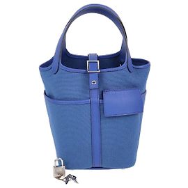 Borsa Picotin Lock 18 in Tela Cargo Geoland Blu Reale Swift & Blu Egee di Hermès Altro