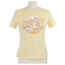 Hermès Camiseta de Manga Corta de Algodón Amarillo con Estampado Arcoíris Faubourg de Hermes Amarillo